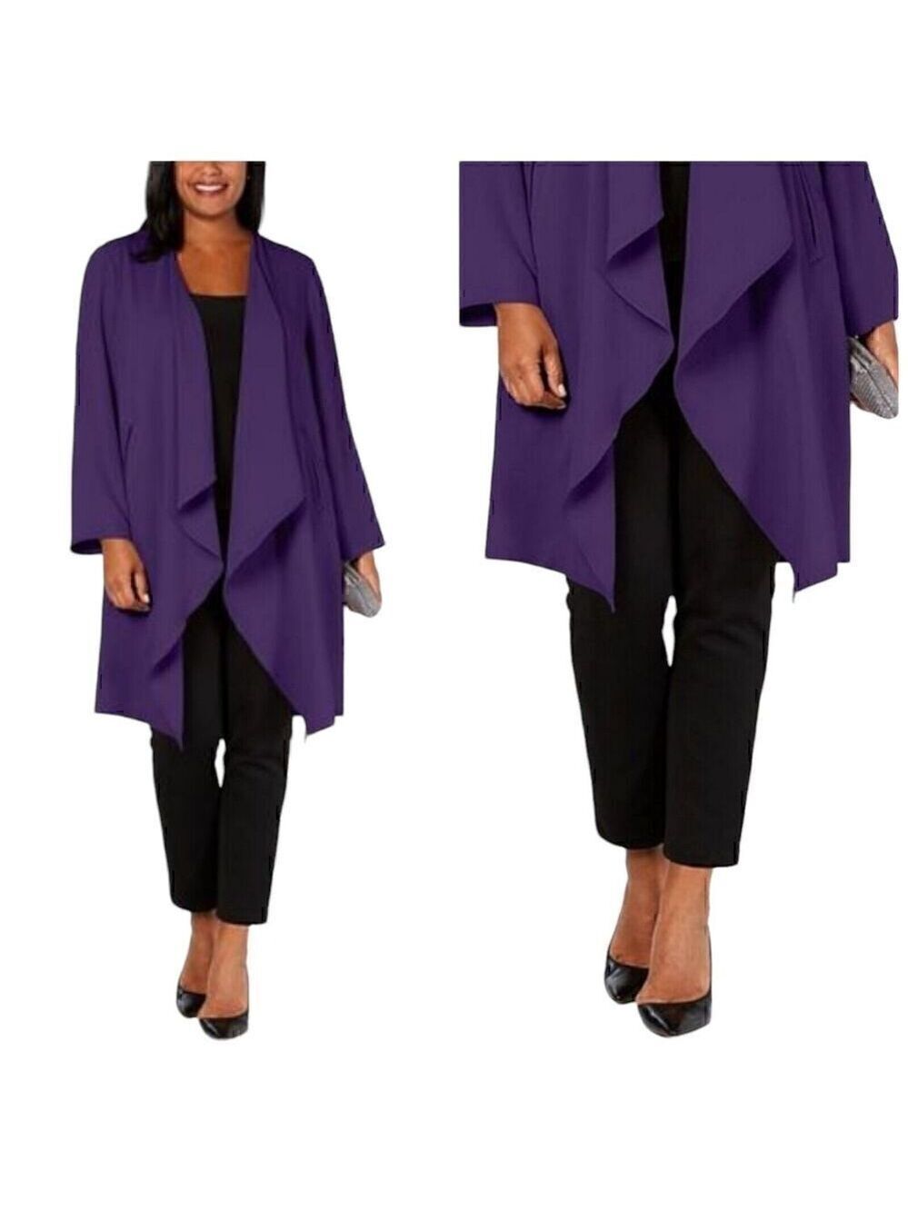 NINE WEST Womens Purple Ruffled Open Cardigan Jacket Size Small